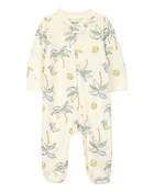 Baby Palm Tree Print 2-Way Zip Sleep & Play Pajamas - Ivory, image 1 of 3 slides