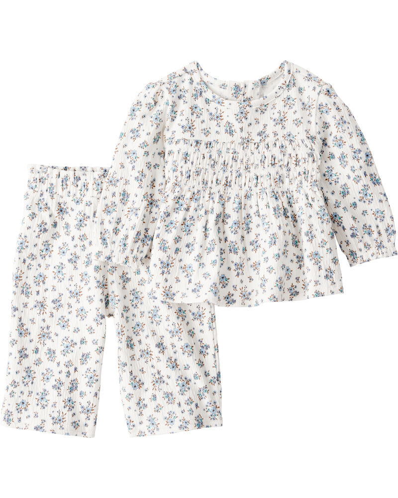 Baby Girl 2-Piece Organic Cotton Crinkled Knit Set in BlueMist Bloom Print, image 4 of 5 slides
