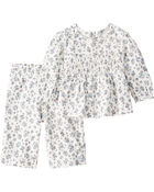Baby Girl 2-Piece Organic Cotton Crinkled Knit Set in BlueMist Bloom Print, image 4 of 5 slides