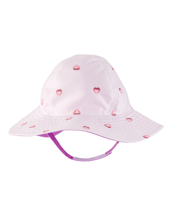 Baby Girl Heart Print Reversible Swim Hat - Purple, 