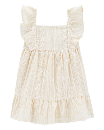 Baby Tiered Flutter-Sleeve Crochet Dress - Ivory, 