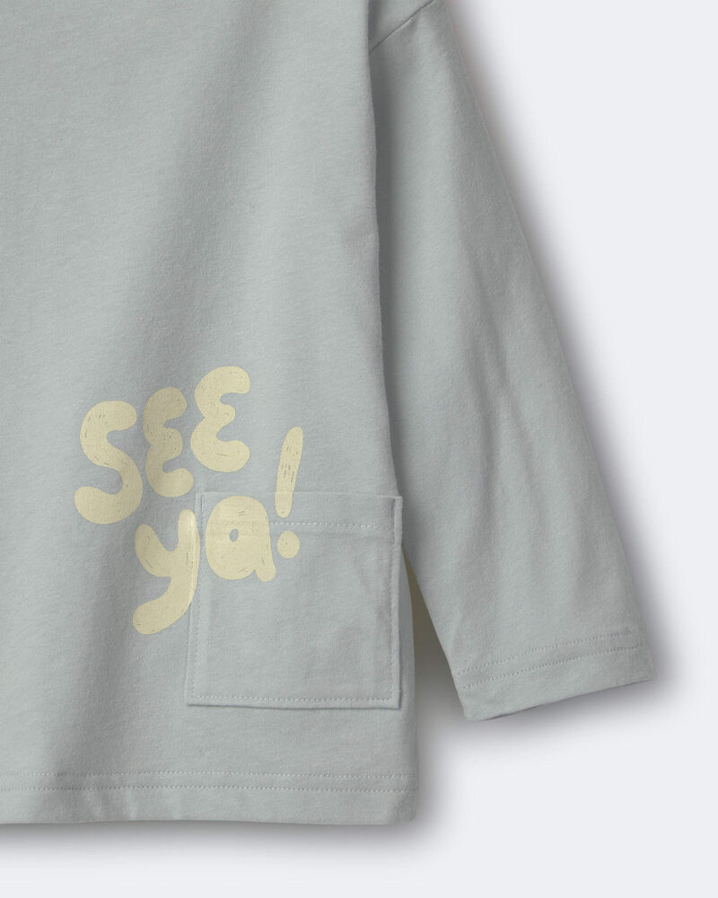 Toddler 'See Ya' Long-Sleeve Pocket Relaxed Graphic Tee - Light Blue, image 6 of 6 slides