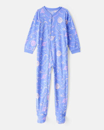 Girls Space Print Loose Fit Long-Sleeve Zip-Up 1-Piece Pajamas - Blue, 