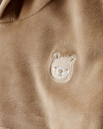 Baby Girl Bear Velour Hoodie & Pant Set - Brown, 