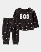 Baby 2-Piece Ghost Print Halloween Outfit Set - Black, image 1 of 3 slides