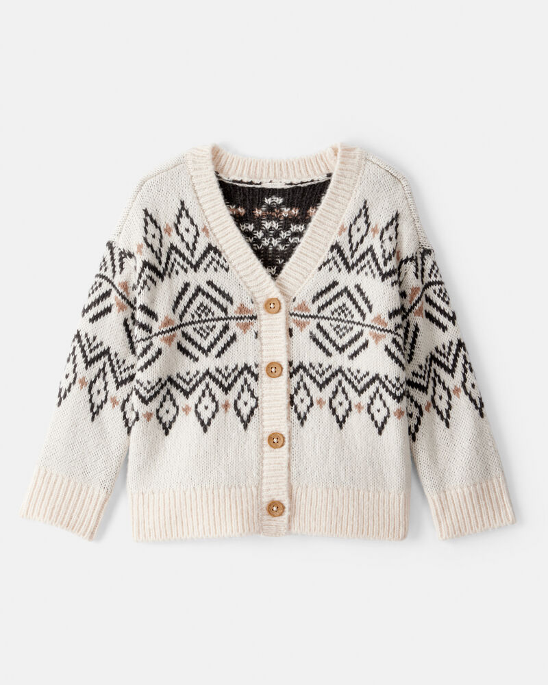 Baby Girl Fair Isle Long-Sleeve Cardigan Sweater - Ivory, image 1 of 4 slides