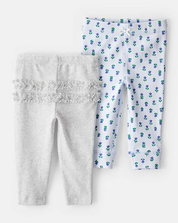 Baby 2-Pack Floral Pull-On Pants - Grey/Blue, 
