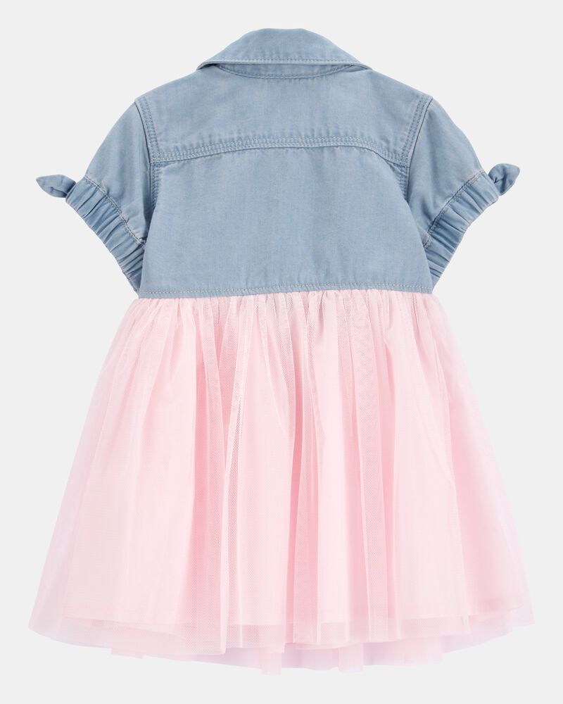 Baby Denim Shirt Dress With Tulle Skirt, image 2 of 4 slides