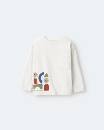 Toddler Long-Sleeve Pocket Relaxed Tee with Shapes - Cream, 