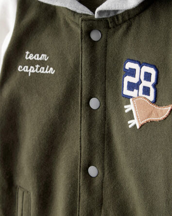 Baby Varsity Hooded Jumpsuit - Green/Grey, 