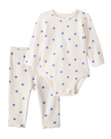 Baby Girl 2-Piece Blueberry Bodysuit & Pull-On Pants Set - Ivory, 
