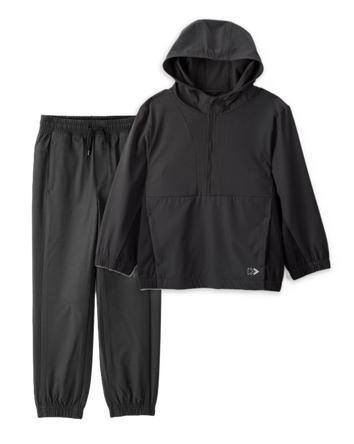 Boys 2-Piece Windbreaker Top & Joggers Set - Black, 