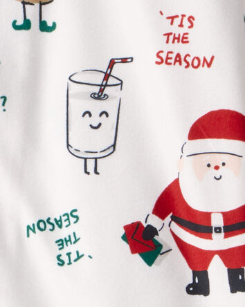 Kid Beige Santa Milk & Cookies Long-Sleeve Loose Fit 2-Piece Pajamas - White, 