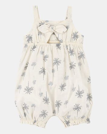 Baby Girl Palm Tree Cotton Romper - Ivory, 