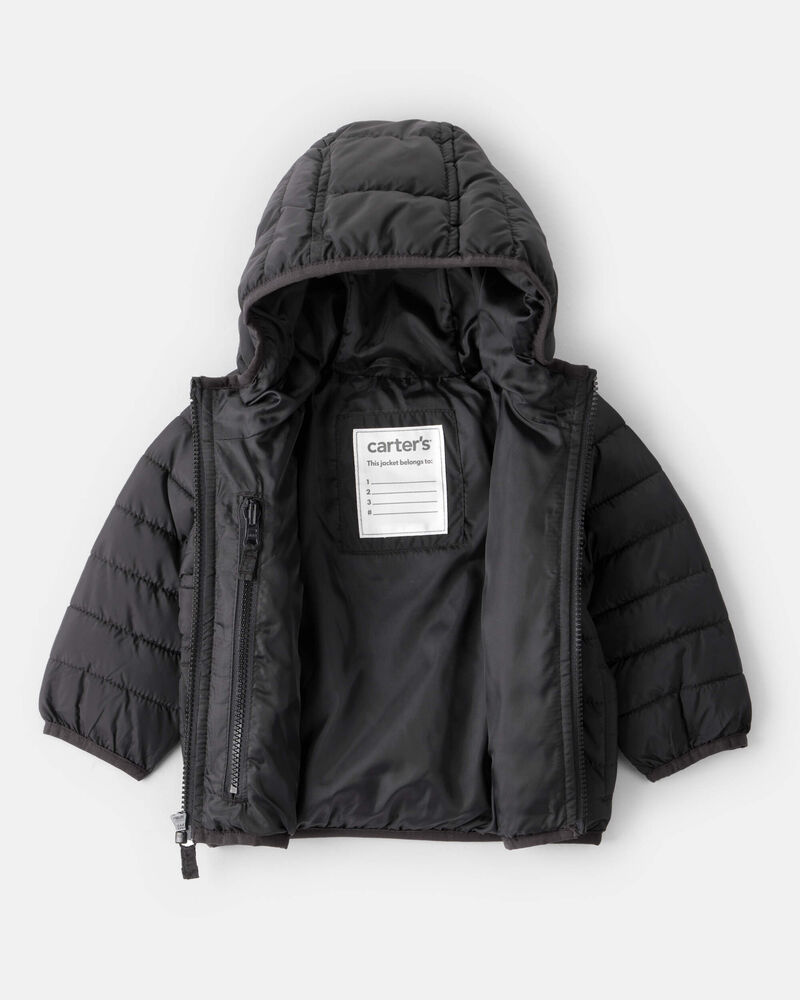 Baby Packable Hooded Puffer Jacket - Black, image 3 of 5 slides
