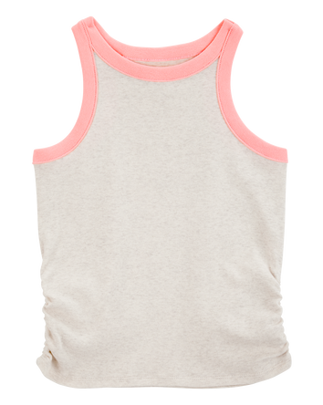 Kid 2-Piece Ribbed Tank Top & Textured Drawstring Skort Set - Orange/Cream, 