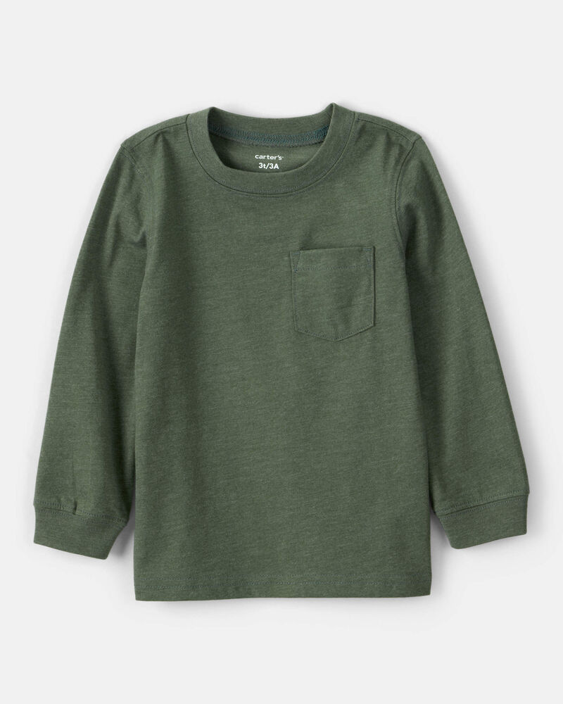 Toddler Boy Long-Sleeve Pocket Tee - Dark Green, image 1 of 3 slides