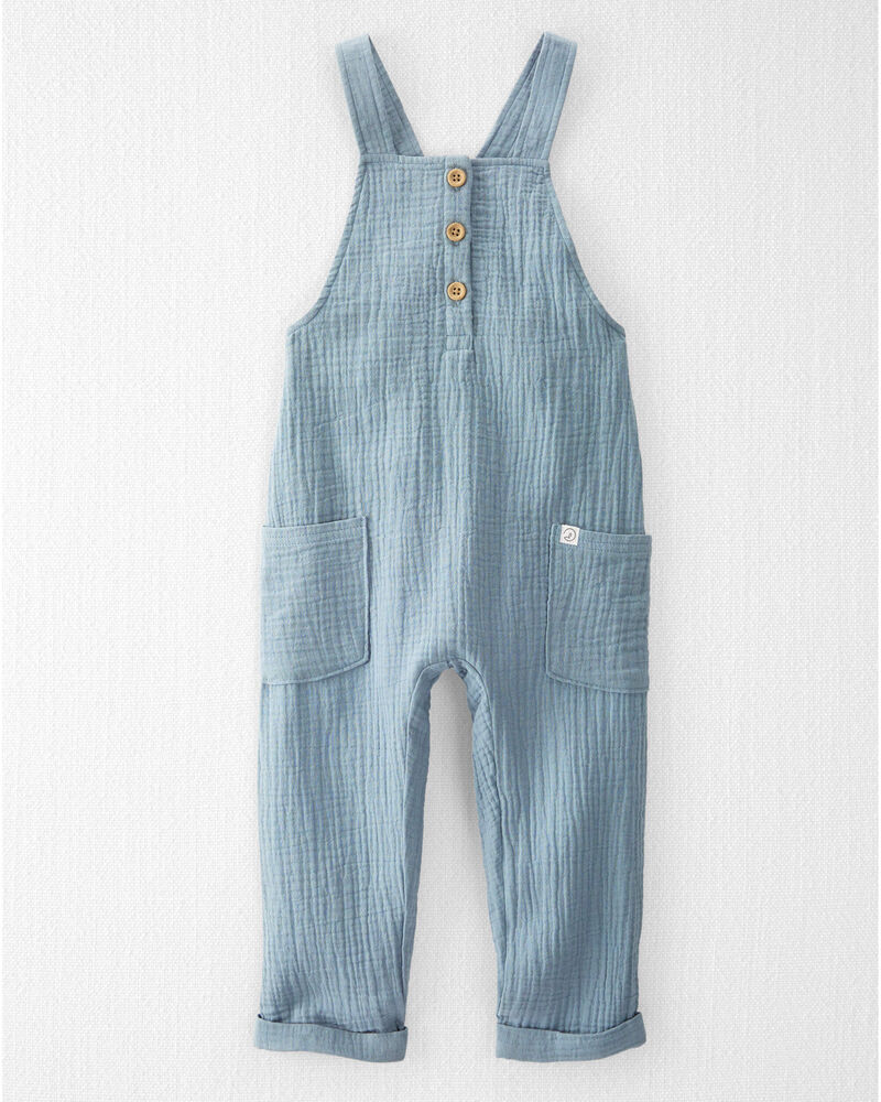 Toddler Organic Cotton Gauze Overalls - Blue, image 1 of 6 slides