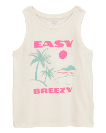 Girls Palm Tree Vintage Muscle Tank - White, 