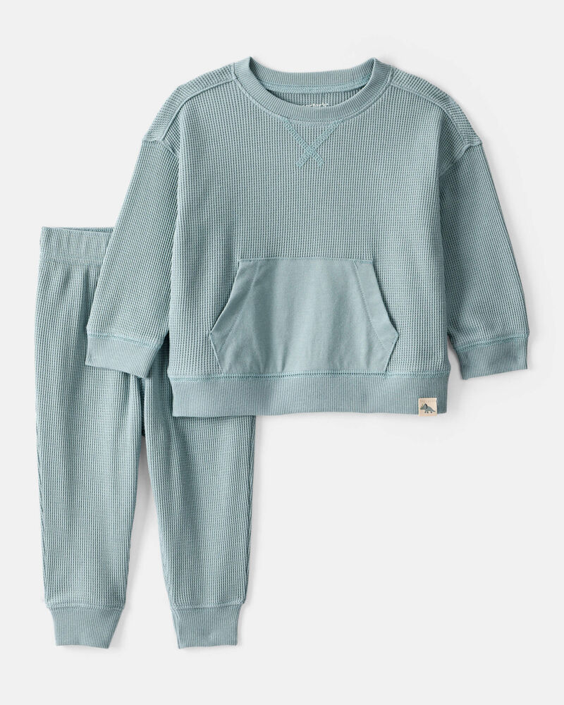 Baby Boy Waffle Knit Long-Sleeve Tee & Pant Set - Green, image 1 of 4 slides