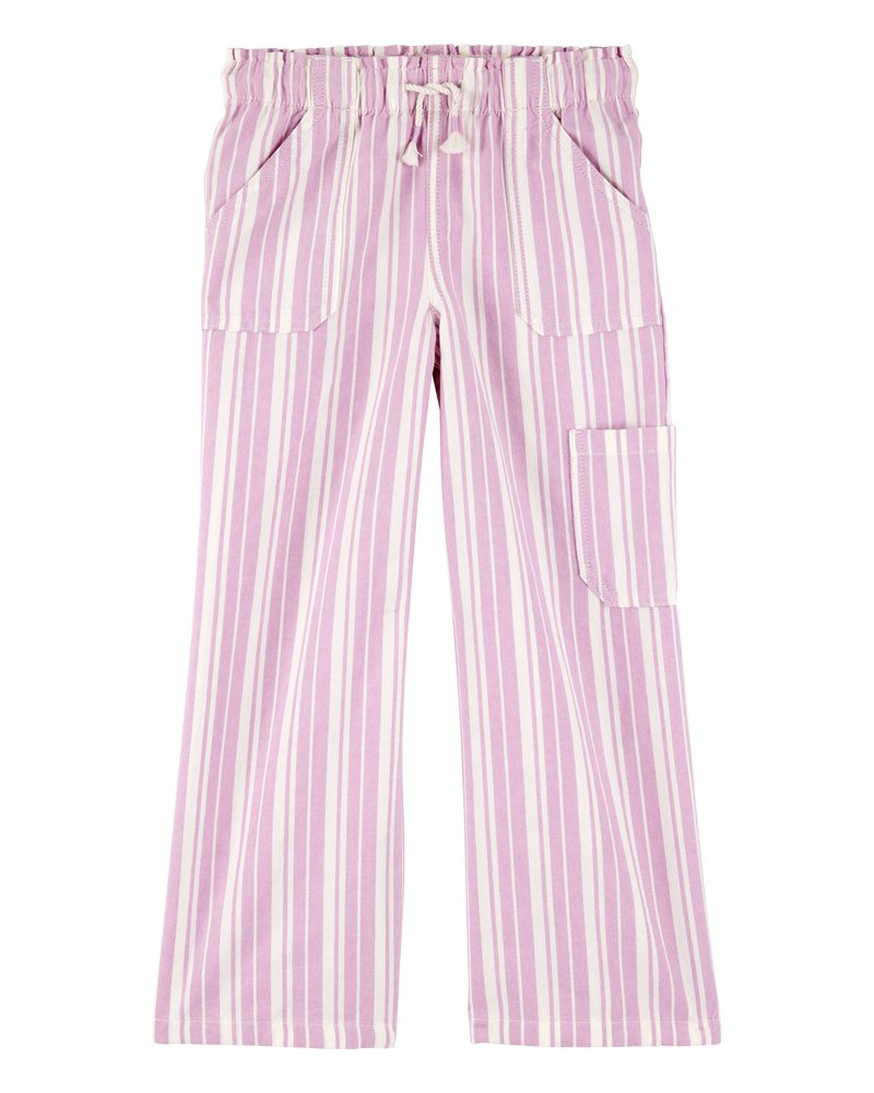 Kid 2-Piece Striped Peplum Top & Drawstring Pants Set - Pink/White, image 5 of 7 slides