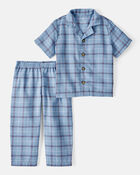 Toddler 2-Piece Plaid Coat Style Loose Fit Pajamas - Blue, image 1 of 3 slides