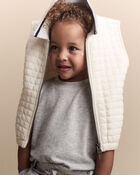 Toddler Quilted Zip-Up Collard Vest - Cream, image 4 of 7 slides