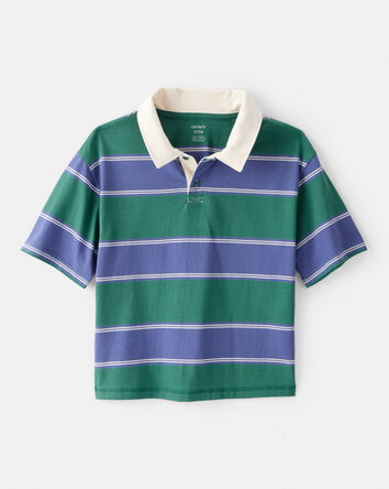 Boys Cotton Short-Sleeve Stripe Polo - Green/Blue, 