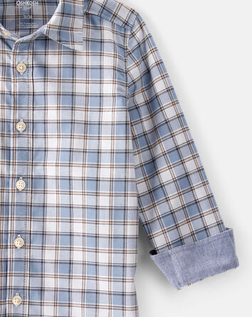 Toddler Boy Plaid Cotton Long-Sleeve Button-Down Shirt - Blue, 