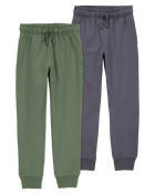 Boys 2-Pack Pull-On Drawstring Joggers - Grey/Green, image 1 of 7 slides