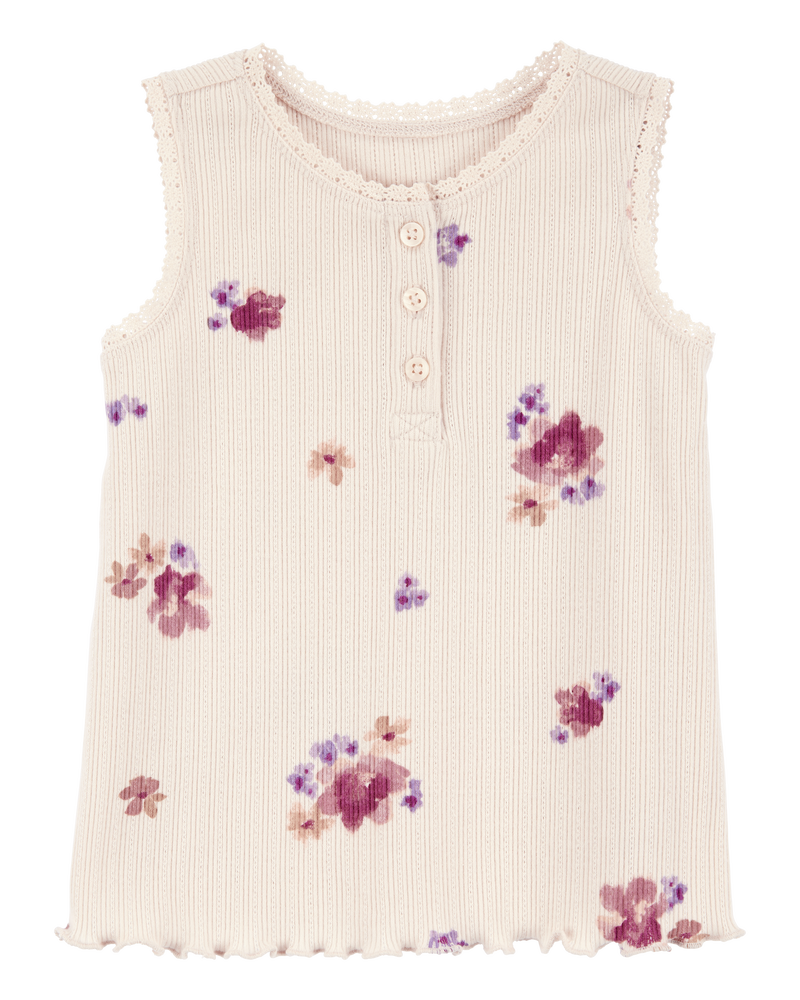 Toddler Rib Floral Print Tank Top - Ivory, image 1 of 3 slides