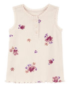 Toddler Rib Floral Print Tank Top - Ivory, image 1 of 3 slides