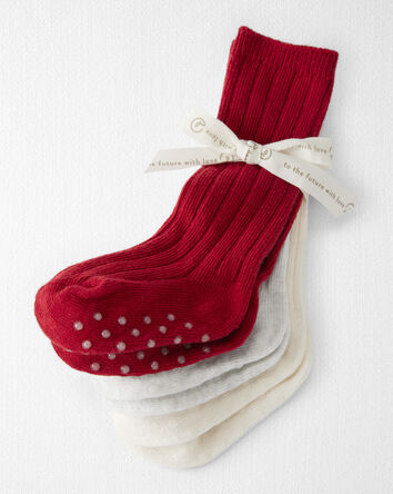 Baby Girl 3-Pack Knee-High No-Slip Socks Made with Organic Cotton, 