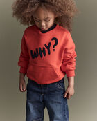 Toddler 'Why?' Graphic Pullover Sweatshirt - Orange, image 1 of 7 slides