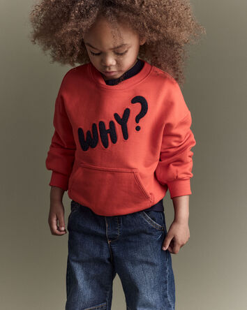 Toddler 'Why?' Graphic Pullover Sweatshirt - Orange, 