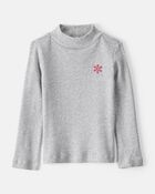 Toddler Girl Snowflake Mock Neck Rib Top - Grey, image 1 of 3 slides