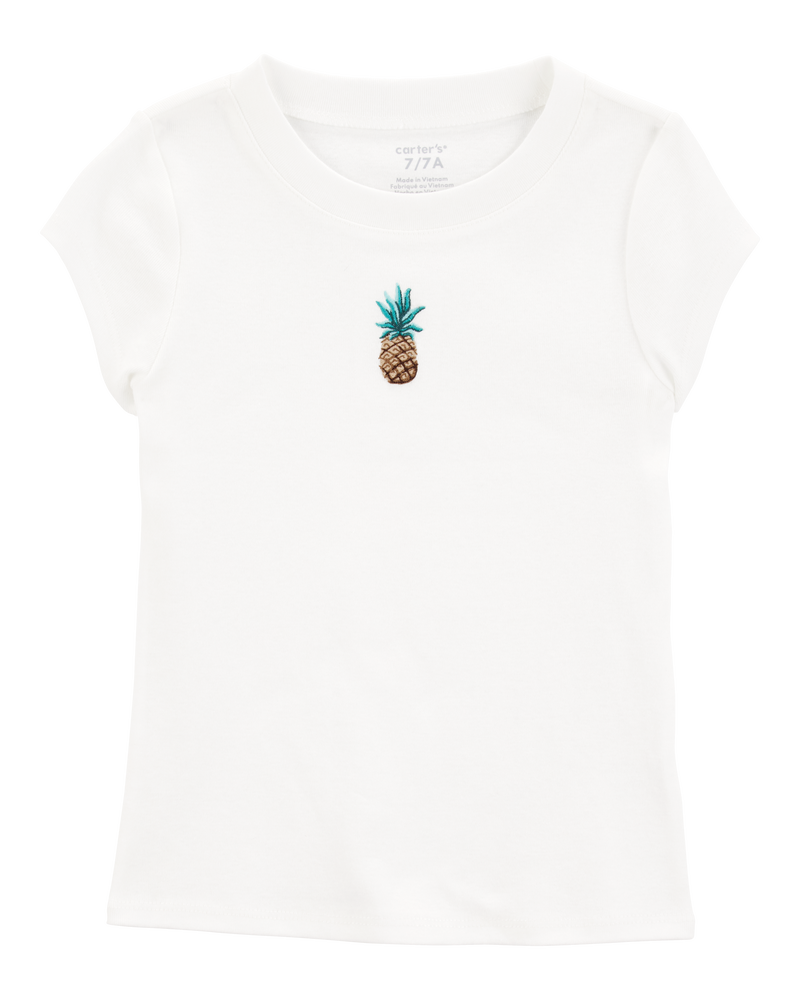Kid 2-Piece Pineapple Graphic Tee & Linen Look-Alike Flowy Pull-On Shorts Set - White/Blue
, image 2 of 7 slides