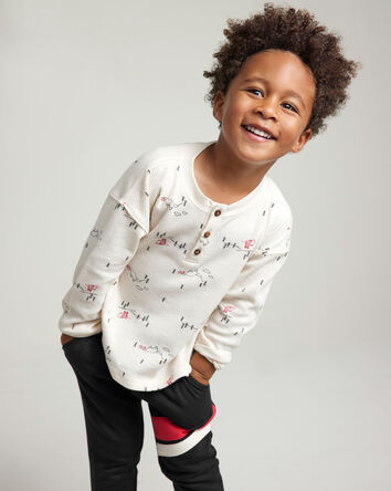 Toddler Boy Skiing Henley T-Shirt - Cream, 