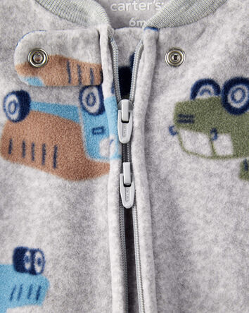 Baby Boy Construction Truck Print Loose Fit Long-Sleeve Sleep & Play Pajamas - Grey, 