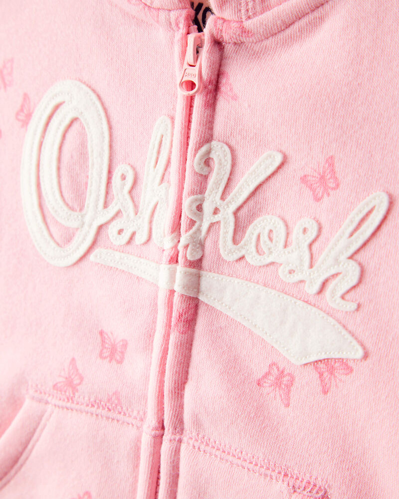 Baby Girl 2-Piece DayDream Fleece Butterfly Print Hooded Zip-Up Jacket & Joggers Set - Pink, image 4 of 7 slides
