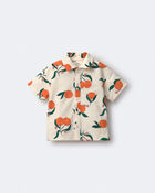 Toddler Boy Button-Down Short-Sleeve Shirt in Clementine Grove Print - Cream, image 2 of 6 slides