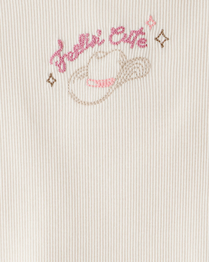Toddler Girl Cowgirl Hat Cotton Short-Sleeve Top - Ivory, image 3 of 4 slides