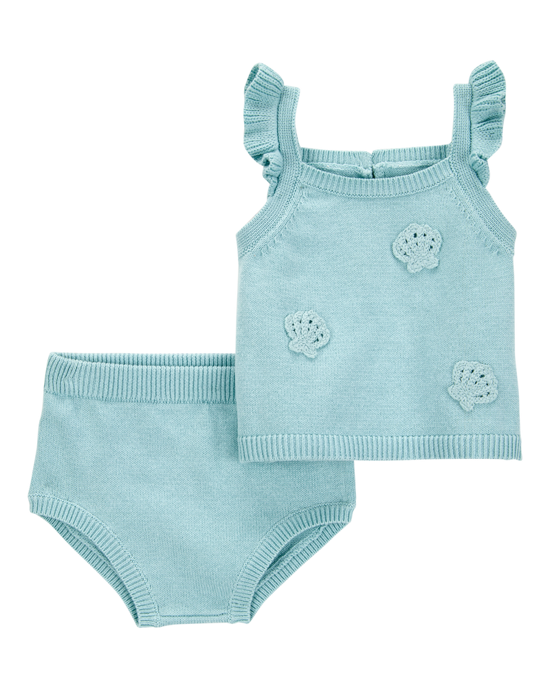 Baby Girl 2-Piece Crochet Sweater Knit Tank & Diaper Cover Set, image 1 of 4 slides