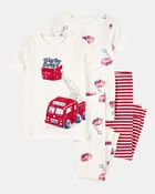 Toddler Boy 4-Piece Fire Truck Cotton Pajamas - White/Red, image 1 of 4 slides