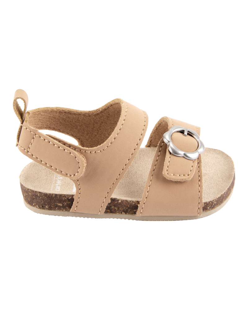 Baby Floral Buckle Faux Cork Sandals - Brown, image 2 of 6 slides