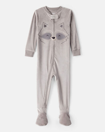 Toddler Boy Raccoon DreamPlush Long-Sleeve Snug Fit 1-Piece Pajamas - Grey, 