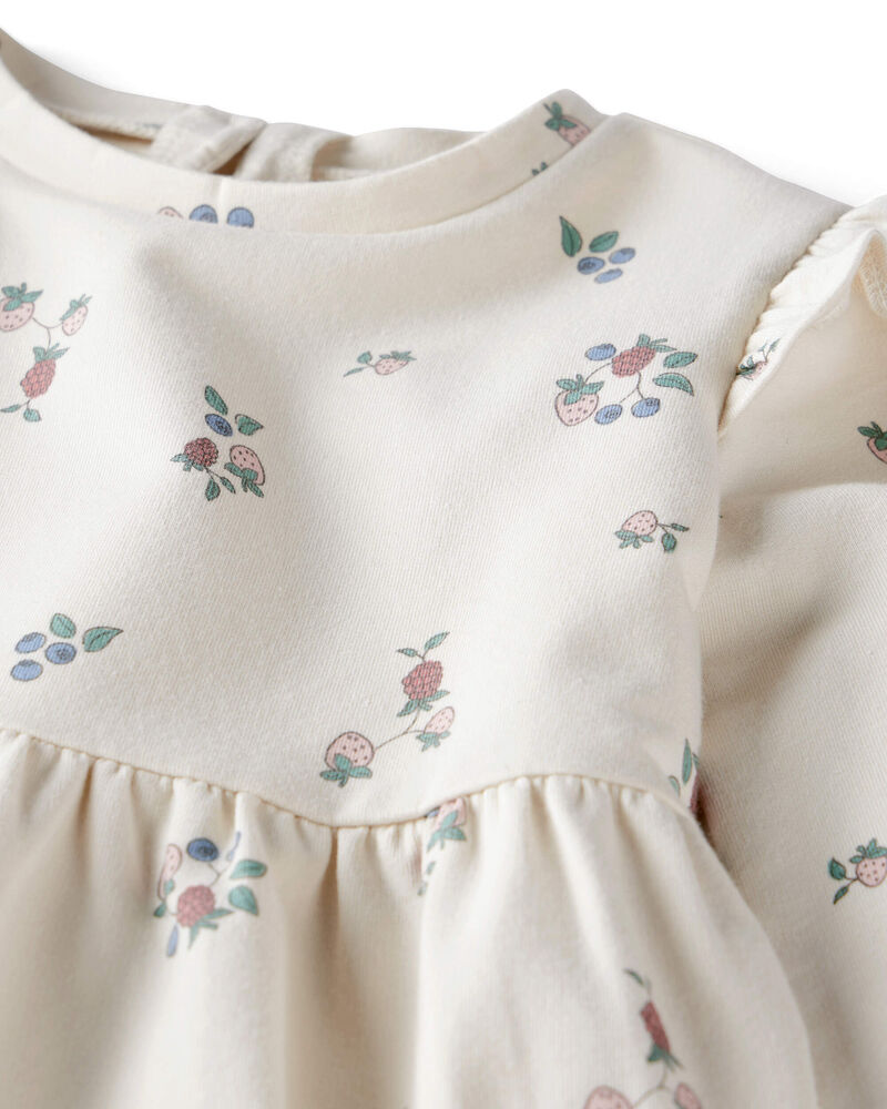 Baby Girl Organic Cotton French Terry Dress in Berry Blossom Print, image 5 of 6 slides