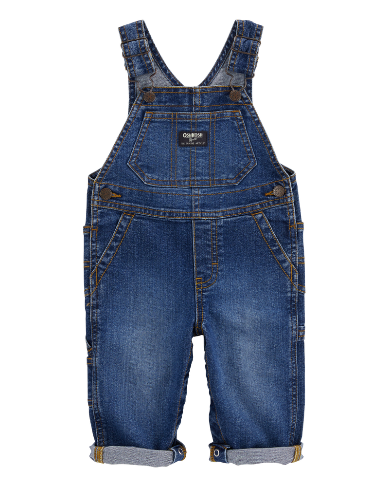 Baby Stretch Denim Classic Overalls - Dark Wash, image 1 of 5 slides