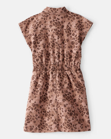 Girls Leopard Print Short-Sleeve Dress - Brown, 