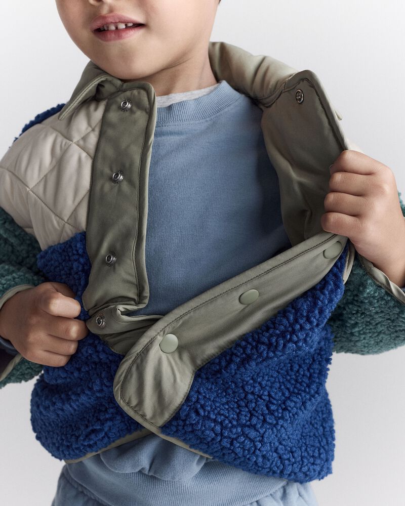 Toddler Boy Colorblock Sherpa Jacket - Blue/Cream, image 5 of 7 slides